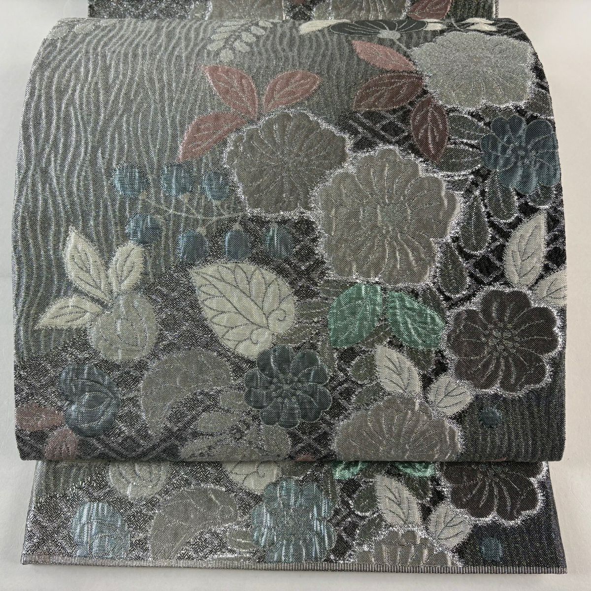 【美品】 袋帶 名品級 辻花染 銀線 金金箔 銀 六通 純蠶絲