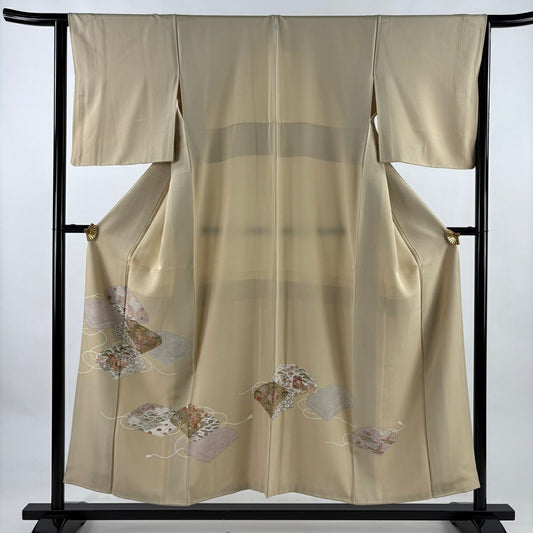留袖禮服禮服 身長153cm 袖長64cm M 雙層 文箱 草花紋紋 金絲 金銀彩 米色 純蠶絲 秀品級 一つ紋