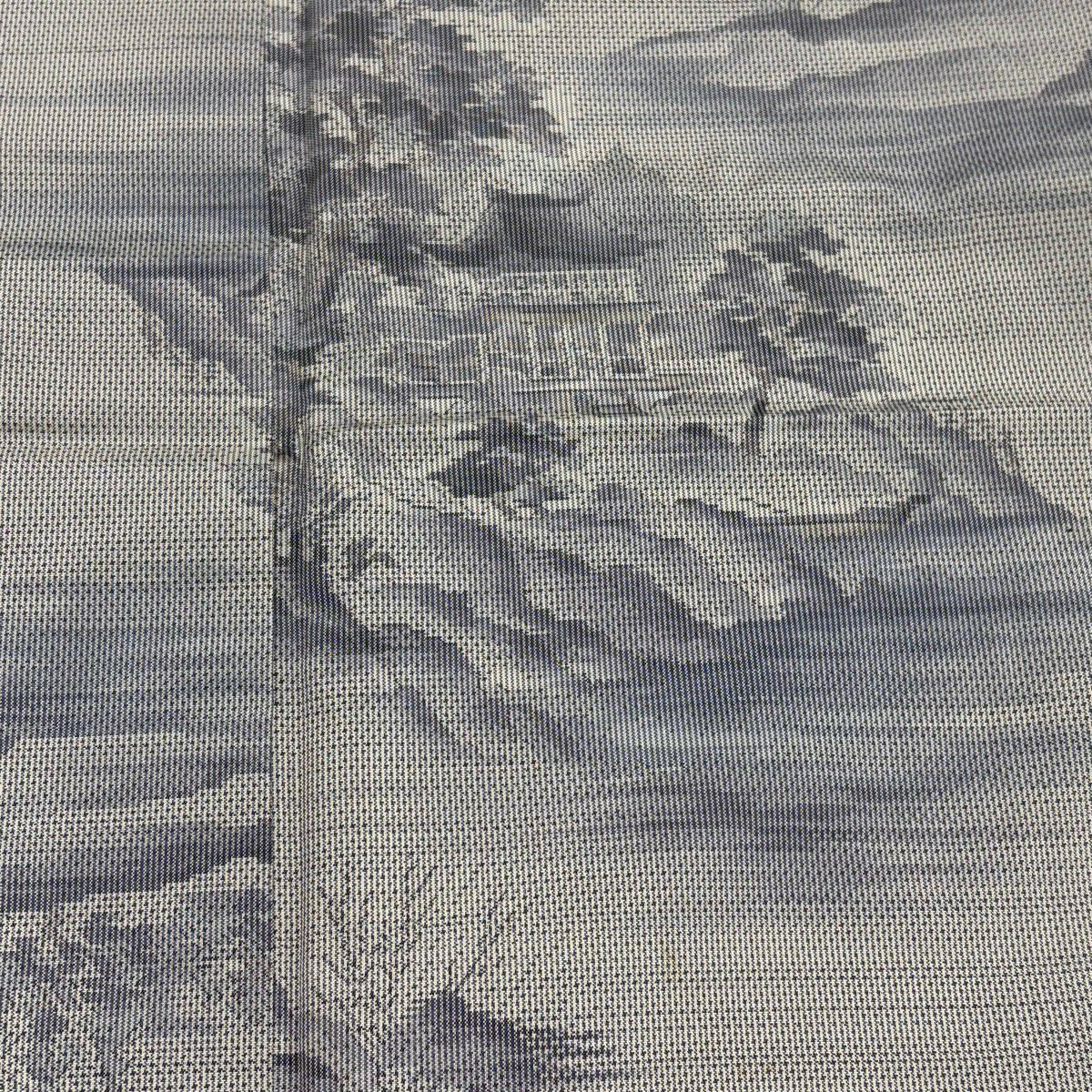 紬織 身長159.5cm 袖長65.5cm M 雙層 建物 樹木 灰紫 純蠶絲 秀品級