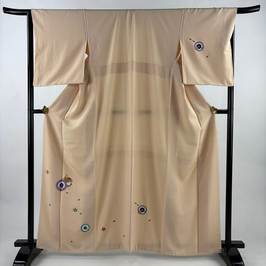 付下 身長164cm 袖長65.5cm M 雙層 兔子 番傘 金彩裝飾 淺橙色 純蠶絲 優品級