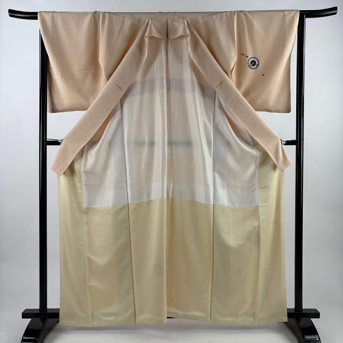 付下 身長164cm 袖長65.5cm M 雙層 兔子 番傘 金彩裝飾 淺橙色 純蠶絲 優品級