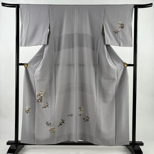 付下 身長157.5cm 袖長63.5cm S 雙層 椿 萩 金銀彩 灰紫 純蠶絲 秀品級