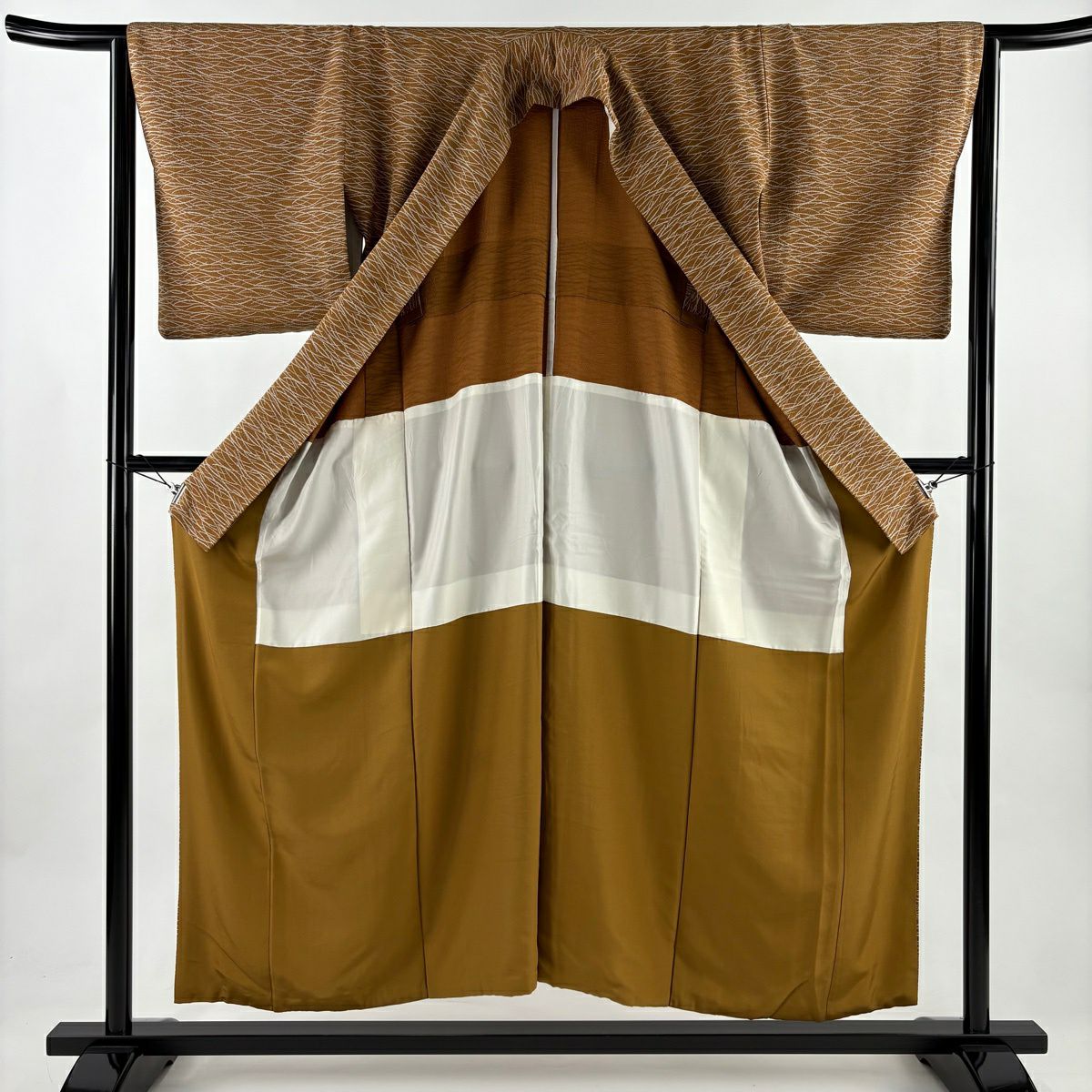 小紋 身長153cm 袖長65cm M 雙層 花井幸子 背抜 落款あり 芝 縮緬 茶 純蠶絲 秀品級 一つ紋