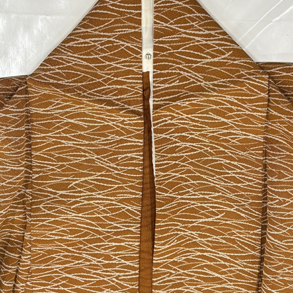 小紋 身長153cm 袖長65cm M 雙層 花井幸子 背抜 落款あり 芝 縮緬 茶 純蠶絲 秀品級 一つ紋