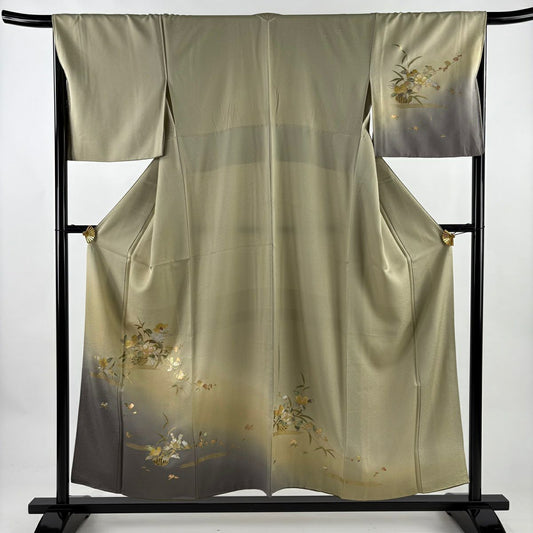 訪問服 身長155cm 袖長67.5cm L 雙層 花籠 霞 螺鈿 金銀彩 薄綠 純蠶絲 秀品級