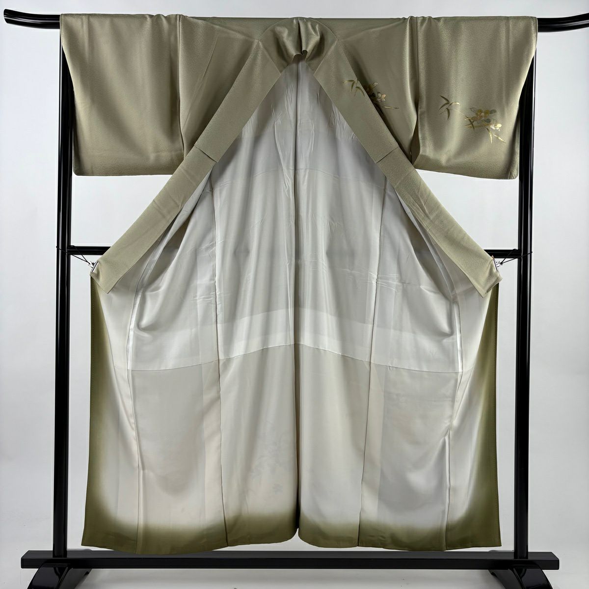 訪問服 身長155cm 袖長67.5cm L 雙層 花籠 霞 螺鈿 金銀彩 薄綠 純蠶絲 秀品級
