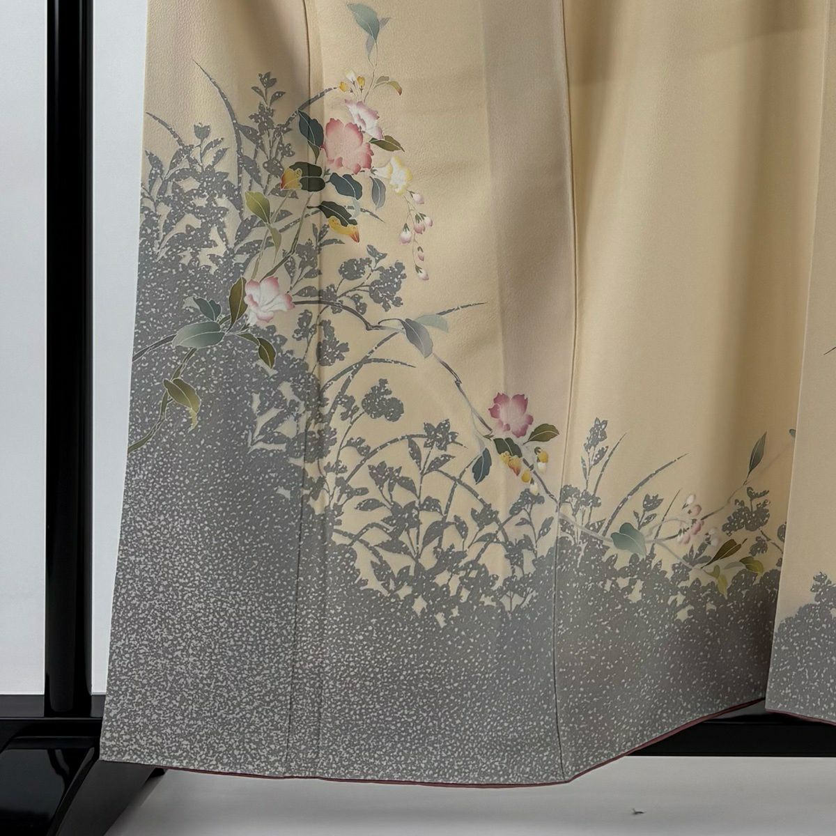 【美品】訪問服 身長160cm 袖長64cm M 雙層 草花紋紋 薄橙 純蠶絲 秀品級