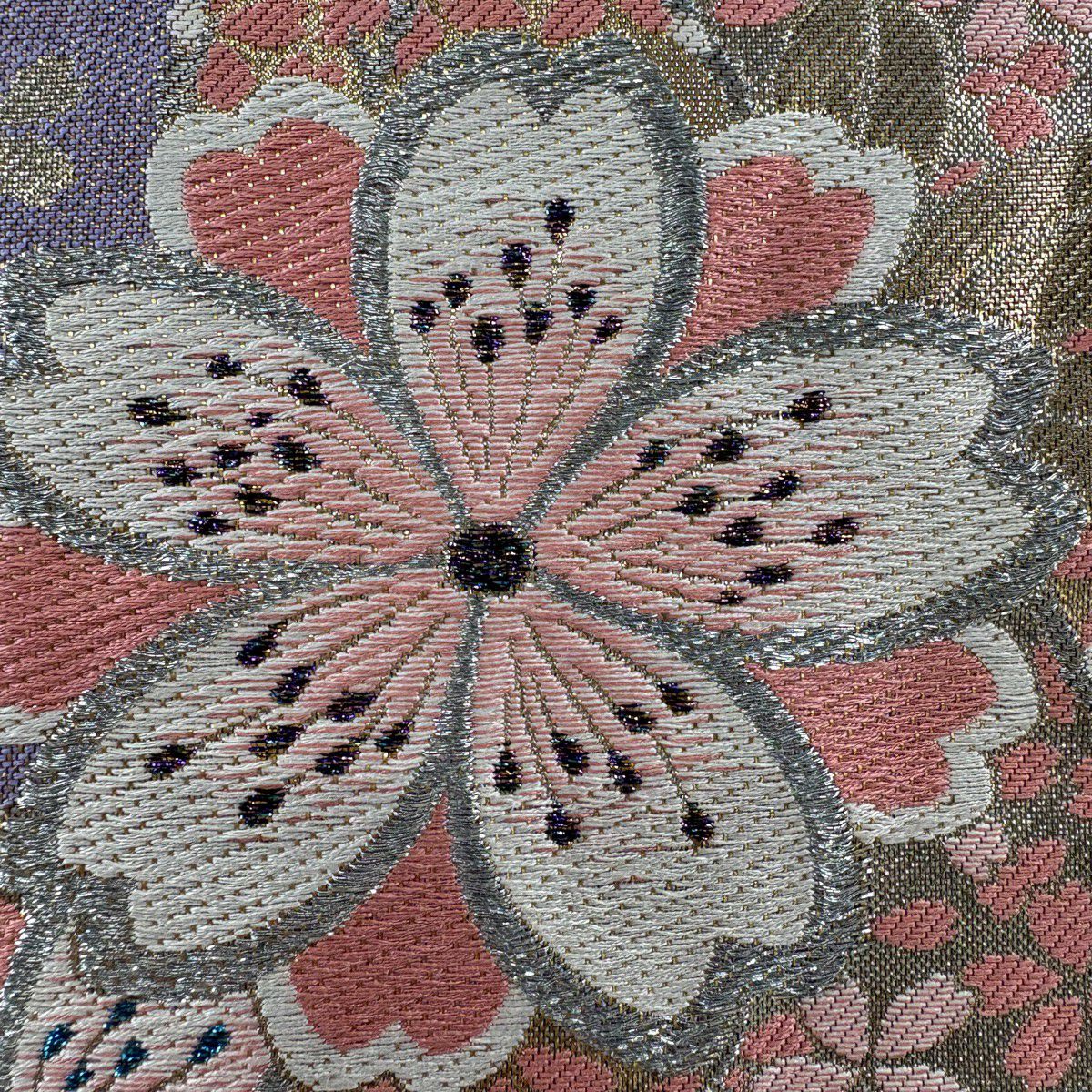 【美品】 袋帶 秀品級櫻花花瓣金銀線金金箔粉紅六通純蠶絲