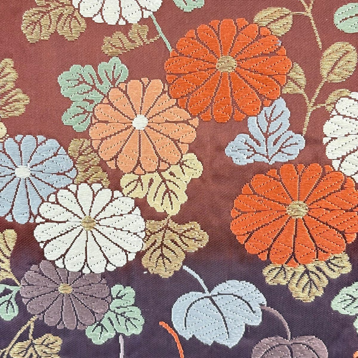袋帶 秀品級 關西仕立 雜草 金絲 唐織 小豆 深藍 六通 純蠶絲