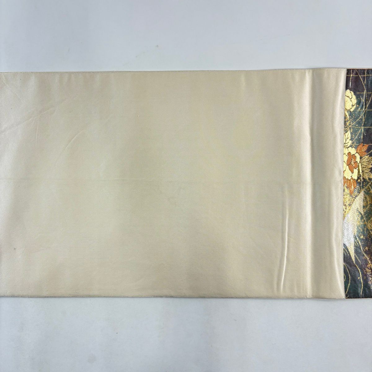 袋帶 秀品級 服部織物 落款あり 關西仕立 雀草花紋 金金箔 灰 深藍 六通 純蠶絲