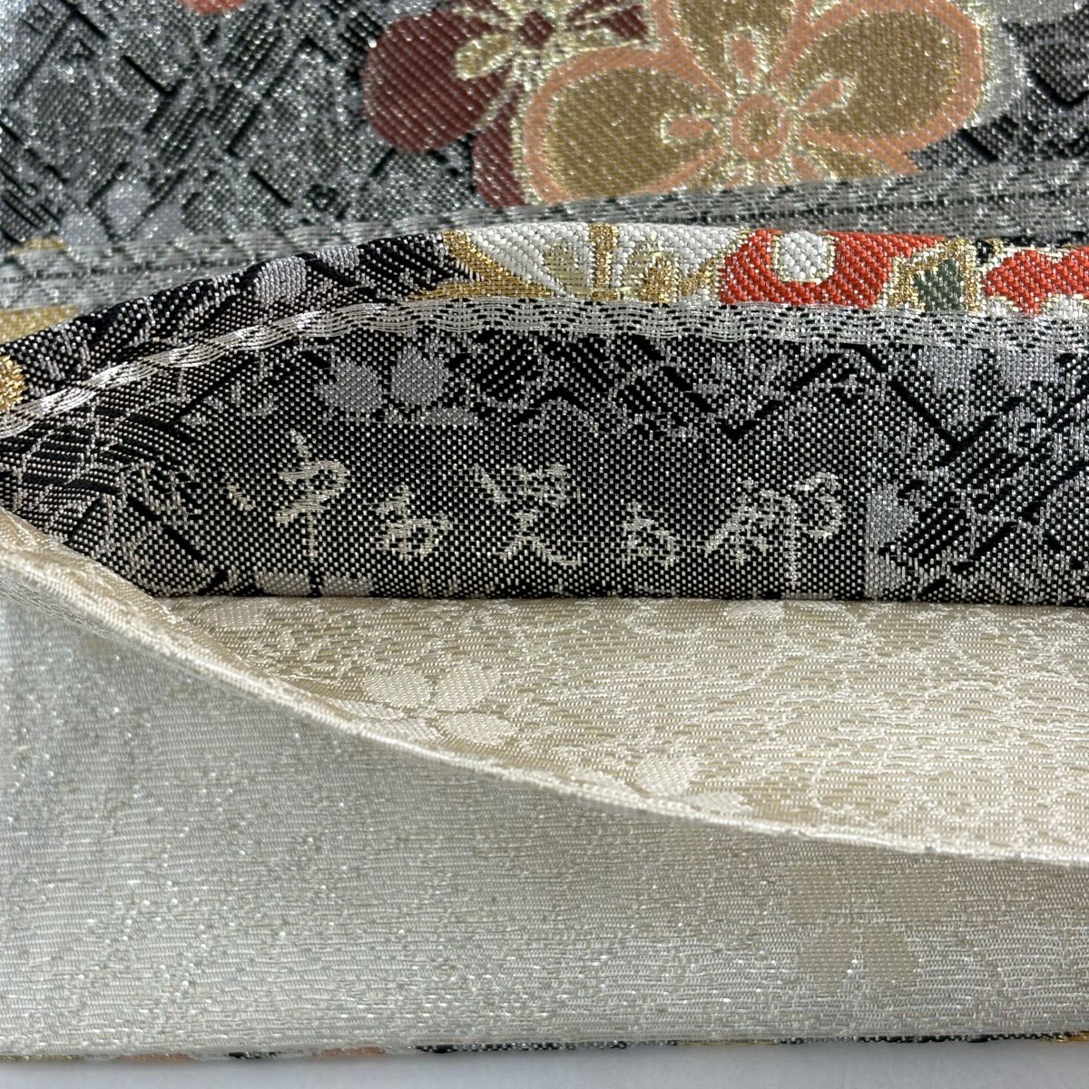 【美品】 袋帶 秀品級 蝶 梅花 金金箔 金絲 黑 六通 純蠶絲