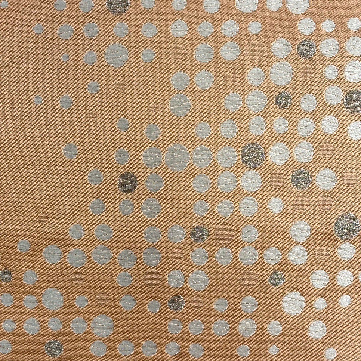 名古屋帶 秀品級 幾何圖案 點綴 唐織 銀線 淺橙色 純蠶絲