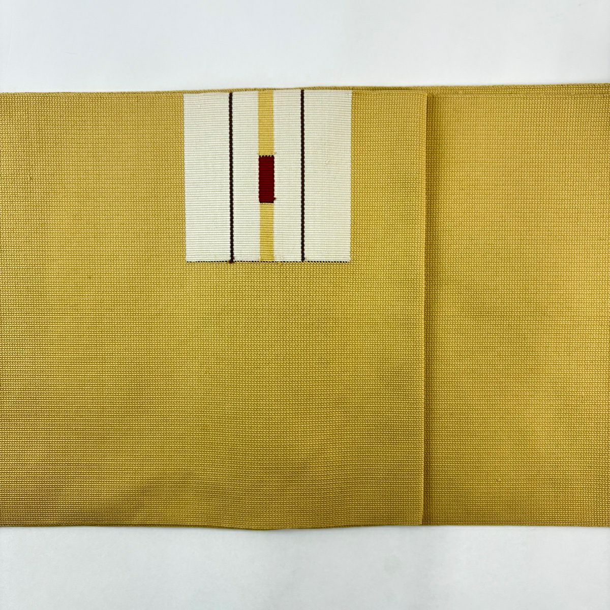【美品】名古屋帶 優品級 松樹葉仕立 八寸名古屋帶 幾何圖案 條紋 米色 純蠶絲