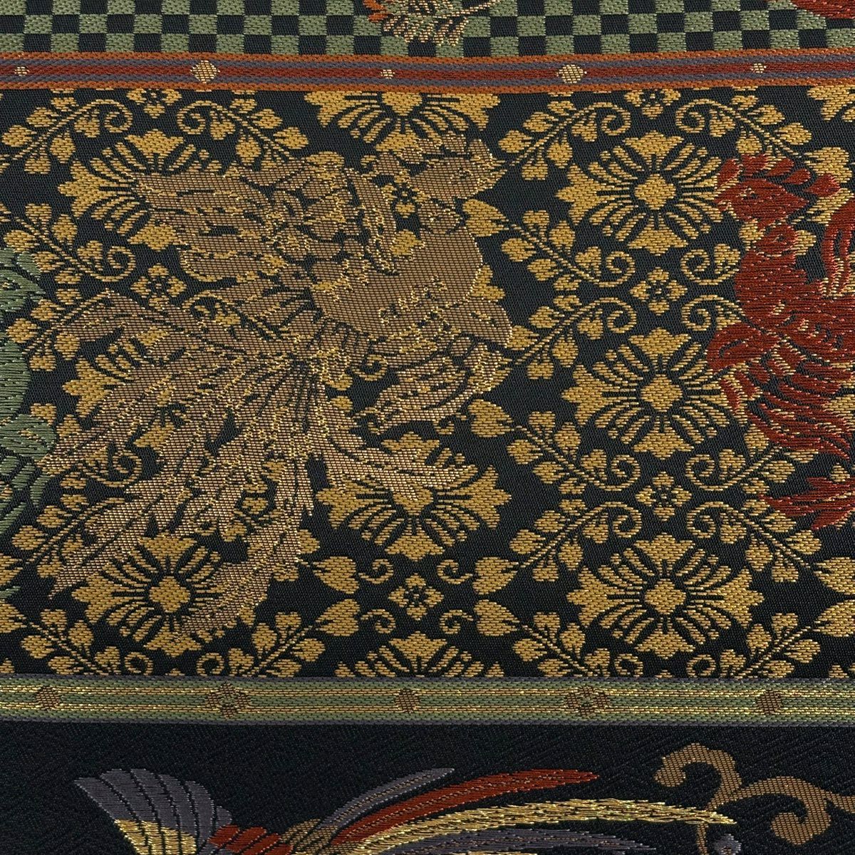 【美品】 袋帶 秀品級 尾長鳥 桐 唐織 金金箔 黑 六通 純蠶絲