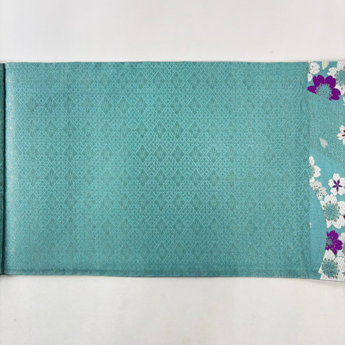 【美品】 袋帶 秀品級 證書齊全 櫻花花瓣 唐織 銀線 水藍色 六通 純蠶絲