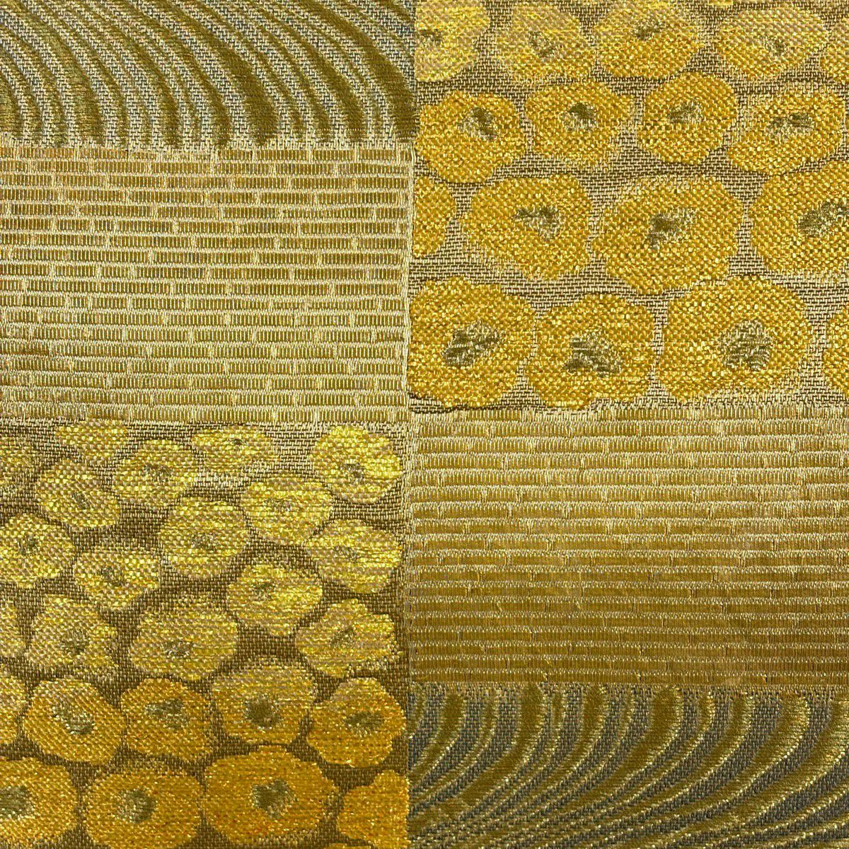 【美品】 袋帶 秀品級 羅紗庵 花 流水 金絲 金金箔 金色 六通 純蠶絲
