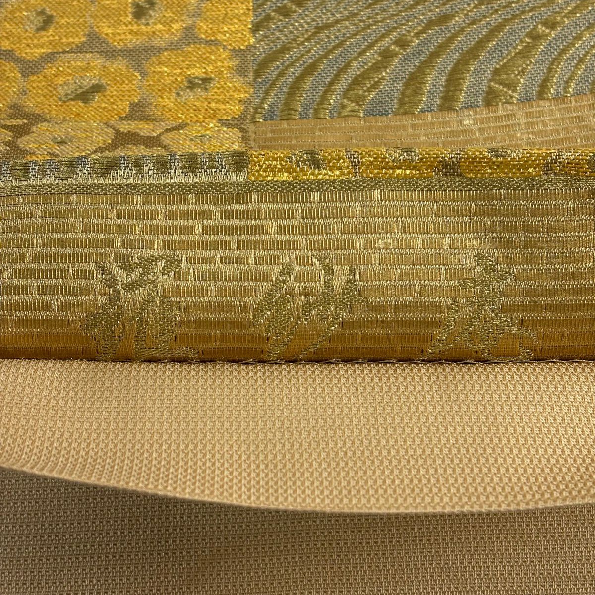 【美品】 袋帶 秀品級 羅紗庵 花 流水 金絲 金金箔 金色 六通 純蠶絲