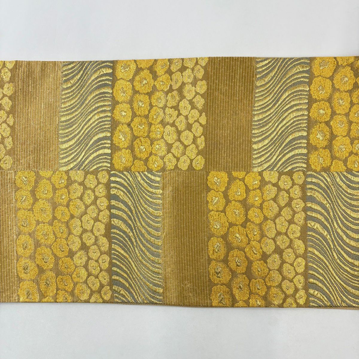 【美品】 袋帶 秀品級 羅紗庵 花 流水 金絲 金金箔 金色 六通 純蠶絲