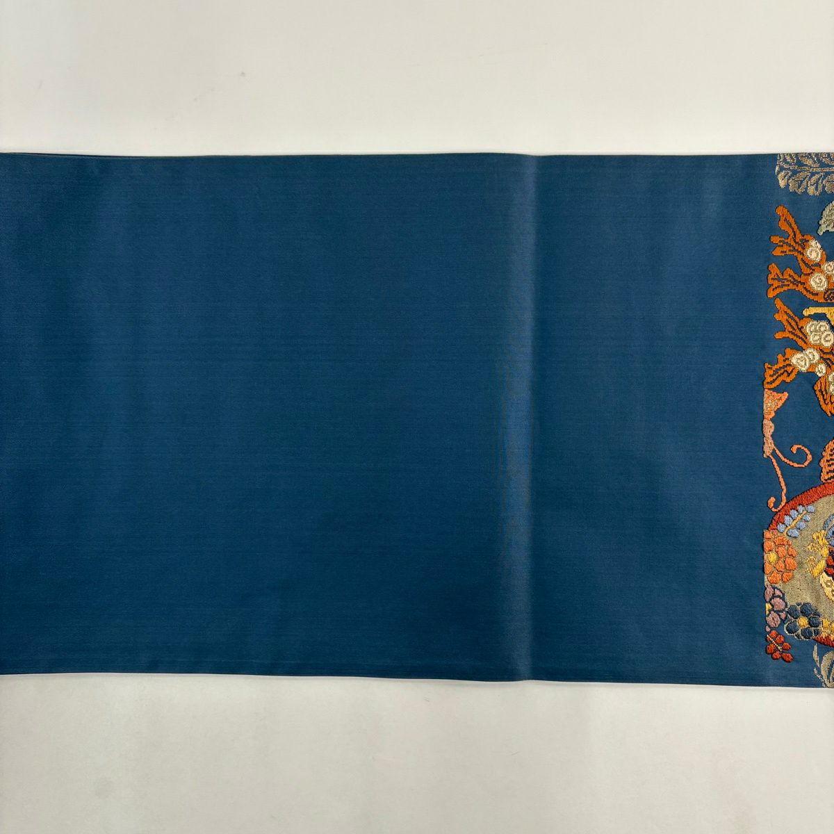 【美品】 袋帶 秀品級 松樹 蝶 唐織 金金箔 青灰 六通 純蠶絲