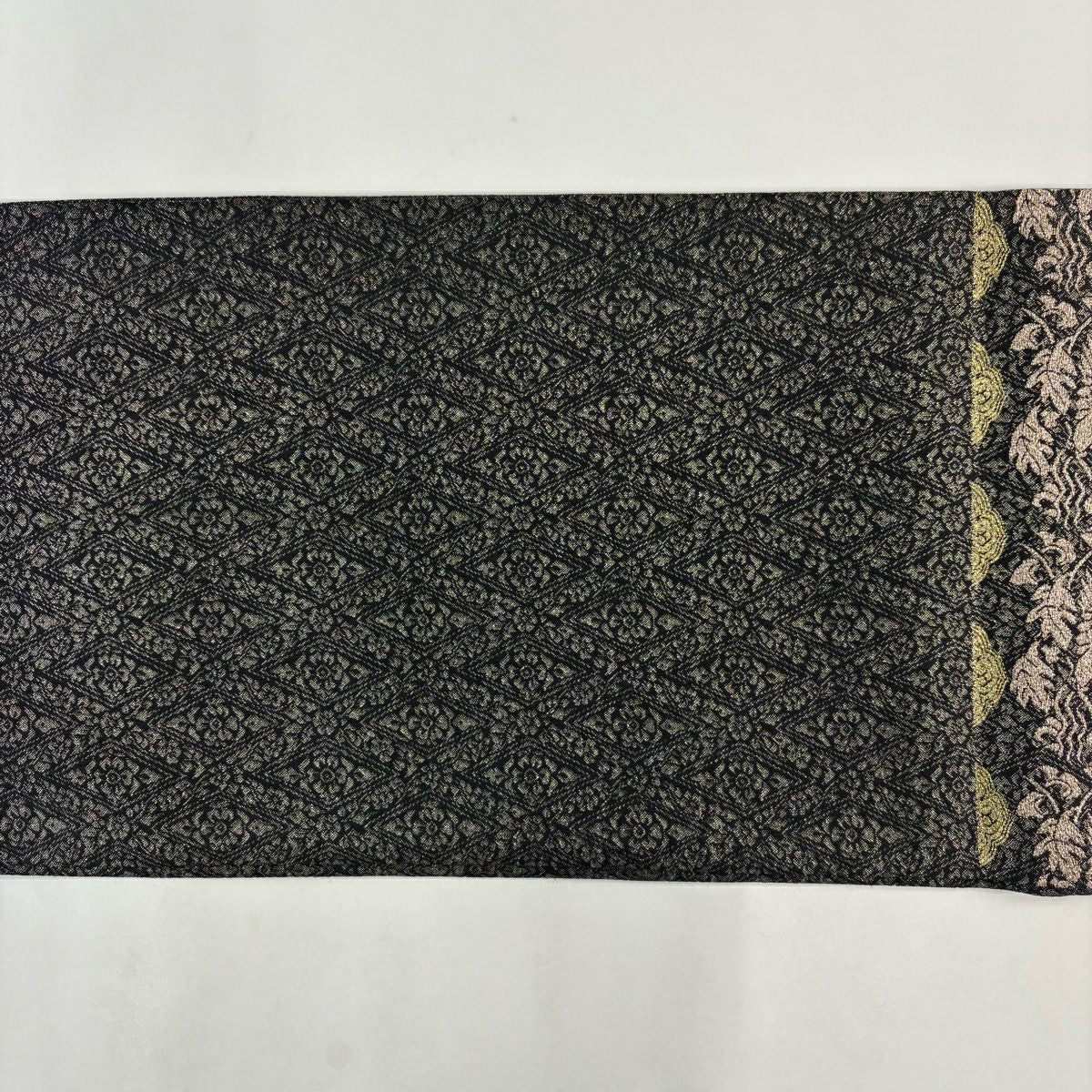 【美品】 袋帶 秀品級 花鳥 華紋 金金箔 墨 深藍 六通 純蠶絲