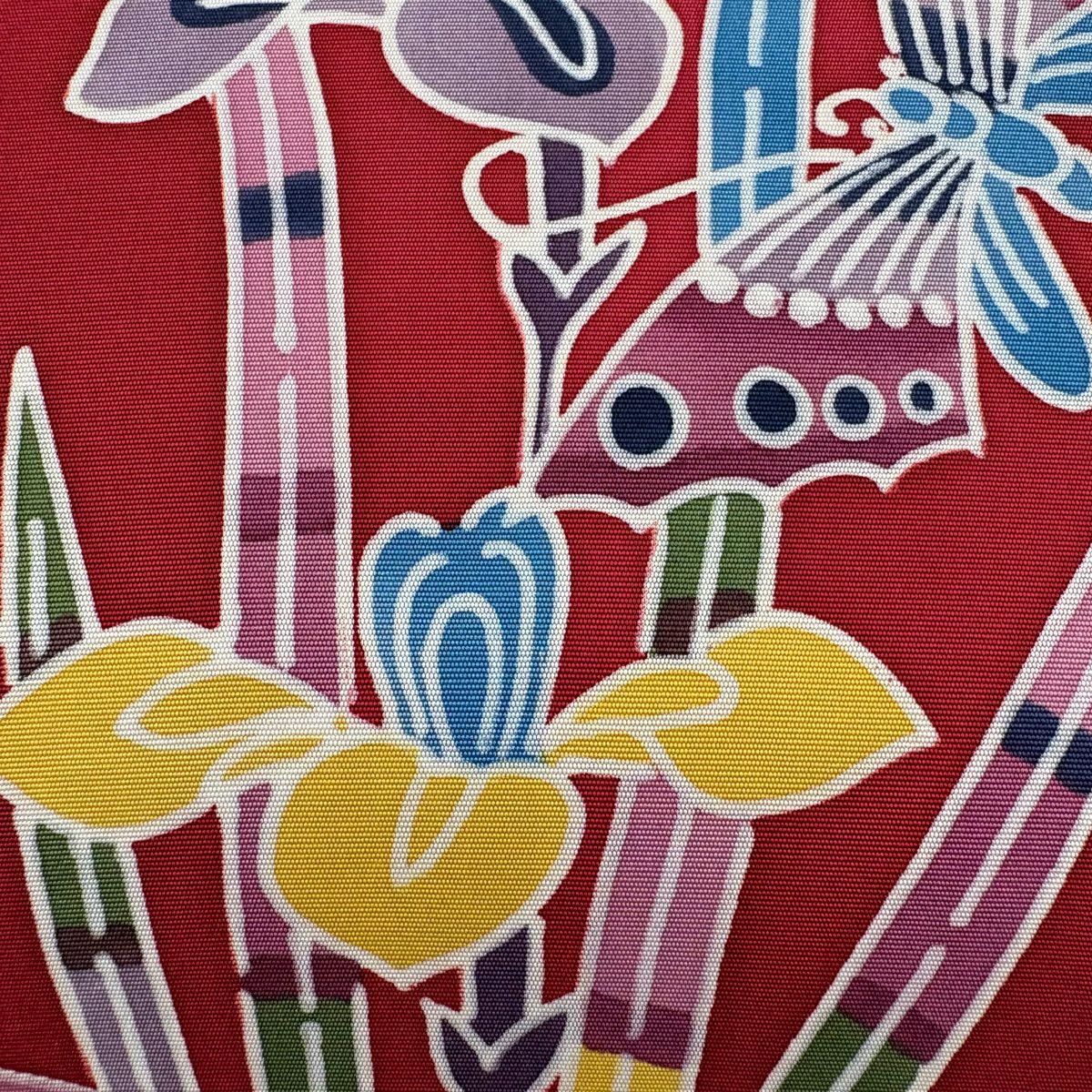 名古屋帶 秀品級 蝶 草花紋 茜 純蠶絲