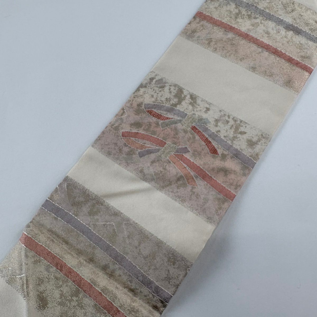名古屋帶 秀品級 有落款 繩 幾何圖案 金絲 金金箔 米色 純蠶絲