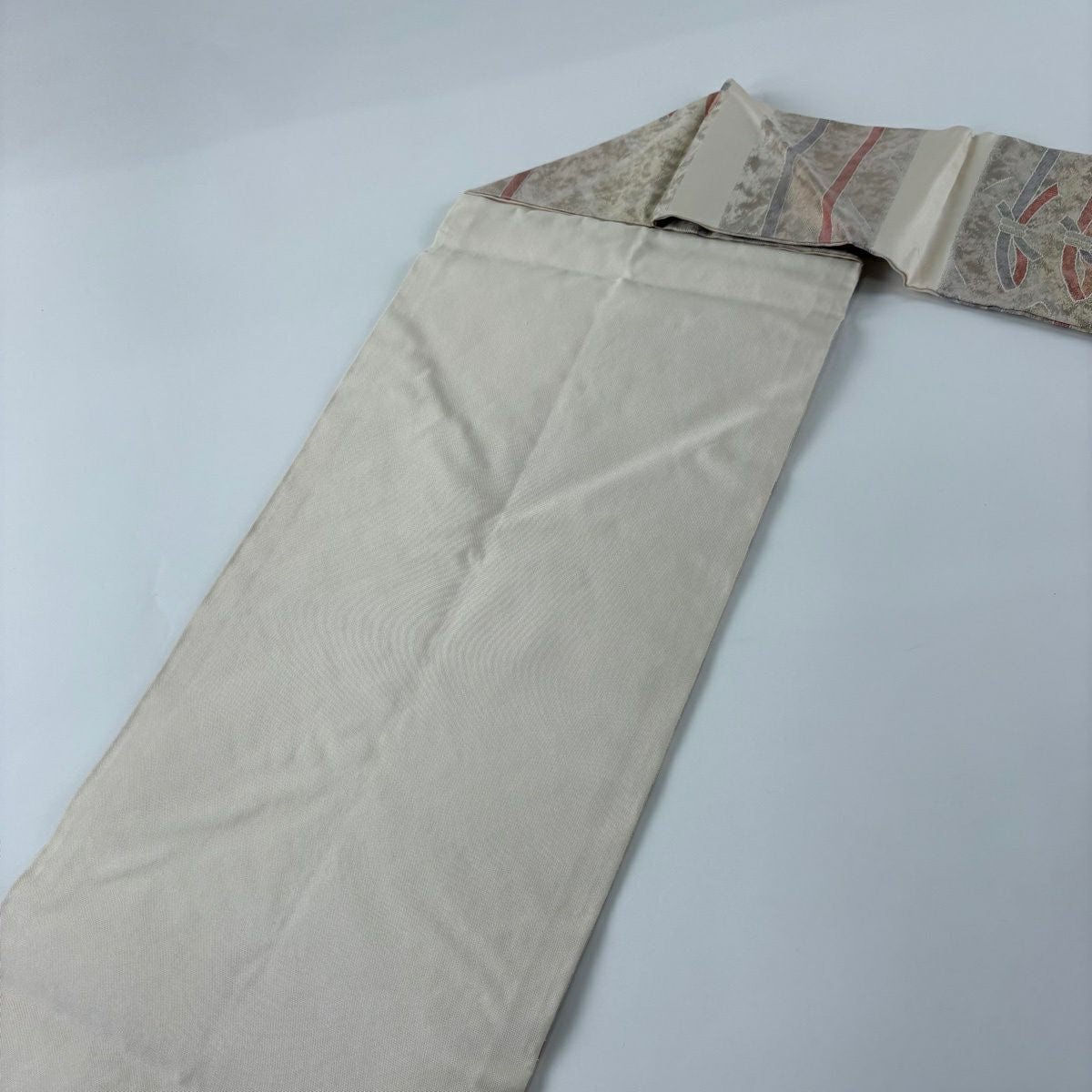 名古屋帶 秀品級 有落款 繩 幾何圖案 金絲 金金箔 米色 純蠶絲