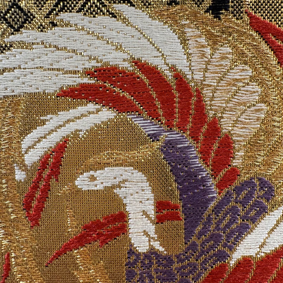 【美品】 袋帶 秀品級 鳥丸紋 梅花 金絲 金金箔 奶油 六通 純蠶絲