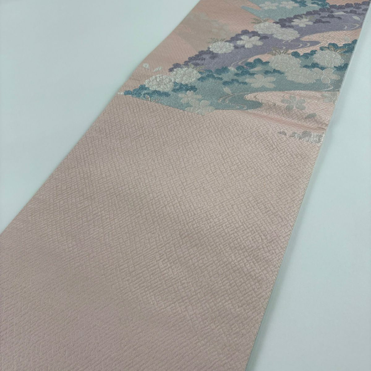 袋帶 秀品級 樱花 流水 金金箔 淡粉色 六通 純蠶絲