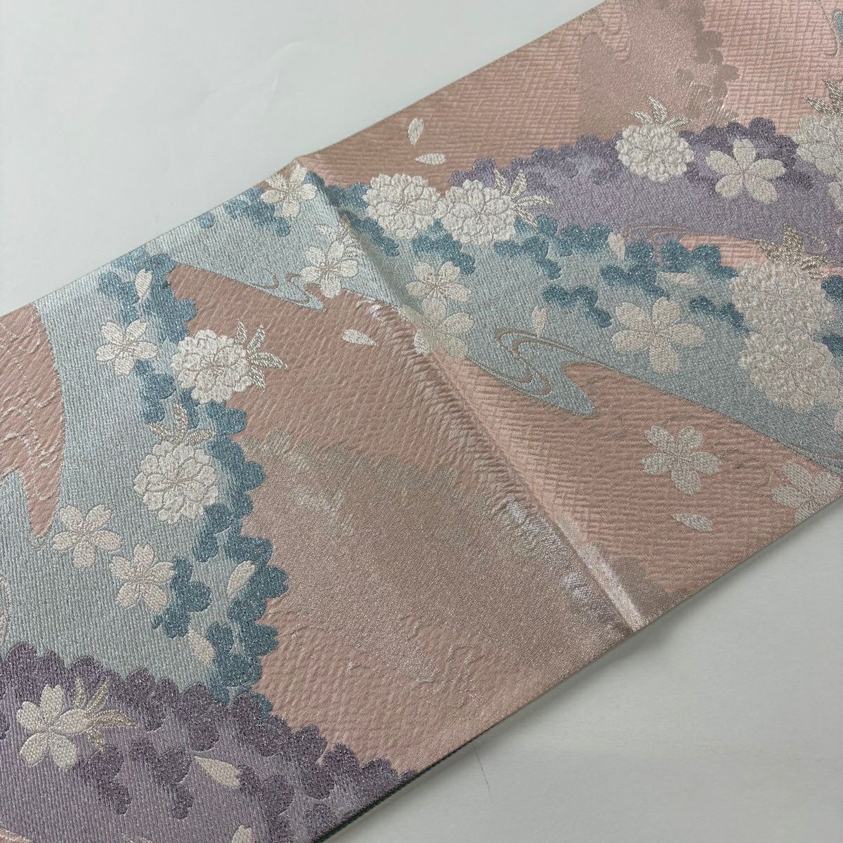 袋帶 秀品級 樱花 流水 金金箔 淡粉色 六通 純蠶絲