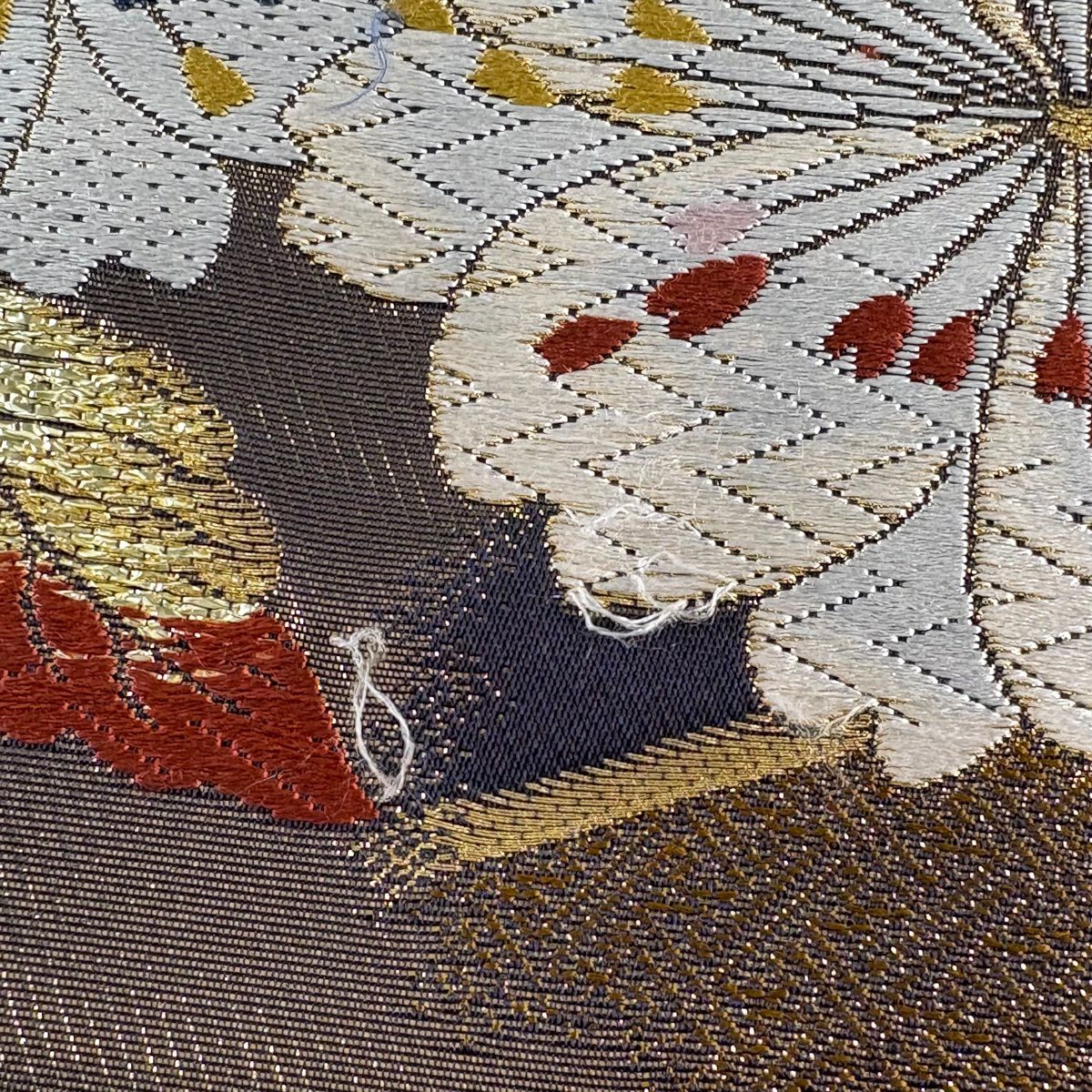 【美品】 袋帶 秀品級櫻花 源氏車 金絲 金金箔 黑 六通 純蠶絲