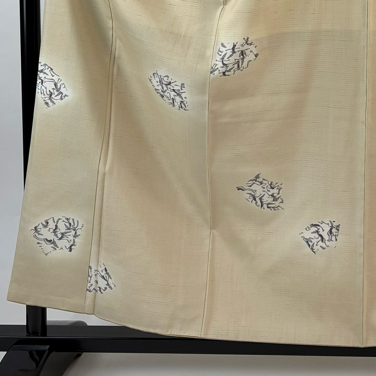 【美品】 小紋 身長158cm 袖長65cm M 雙層 馬骨子才林 紬織織 落款あり 扇子面 河童 漸層 米色 純蠶絲 逸品級