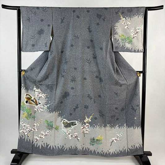 訪問服 身長161.5cm 袖長64.5cm M 雙層 TOKIO et TOKI 落款 鴛鴦 松樹竹子梅花 金銀彩 灰 純蠶絲 逸品級