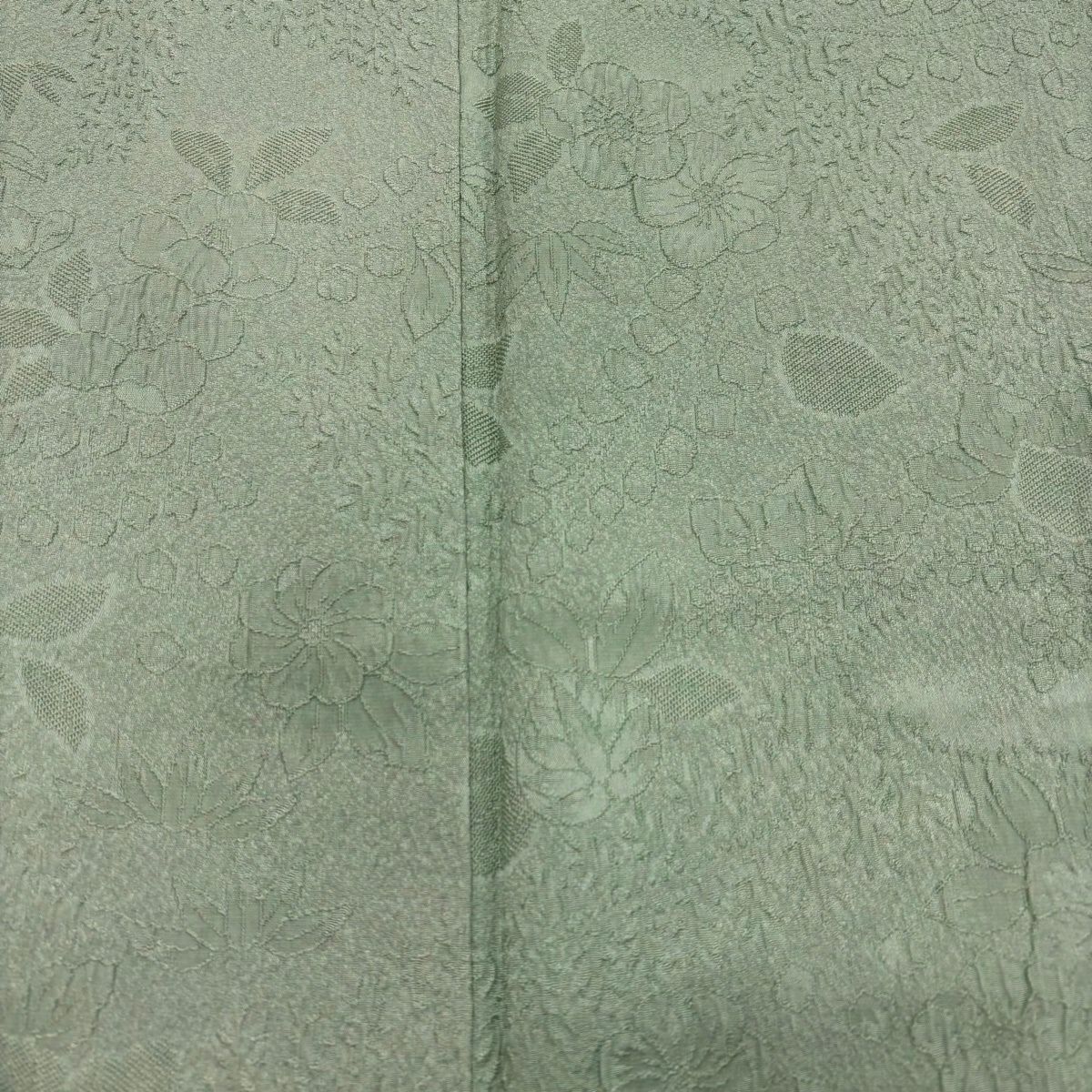 小紋 身長154.5cm 袖長63cm S 雙層 草花紋紋 雲文 紋意匠 薄綠 純蠶絲 秀品級 一つ紋