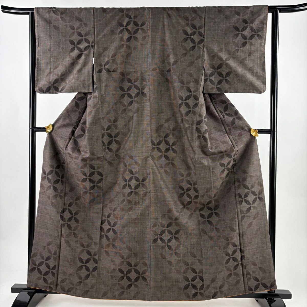 【美品】 紬織 身長162.5cm 袖長62cm S 雙層 七寶 焦茶 純蠶絲 秀品級