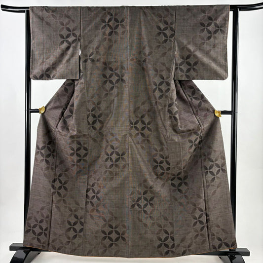 【美品】 紬織 身長162.5cm 袖長62cm S 雙層 七寶 焦茶 純蠶絲 秀品級