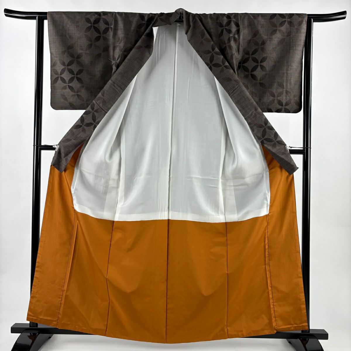 【美品】 紬織 身長162.5cm 袖長62cm S 雙層 七寶 焦茶 純蠶絲 秀品級