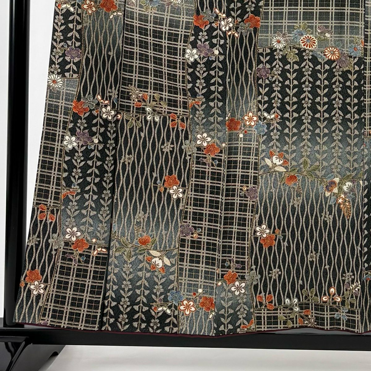 小紋 身長156.5cm 袖長64.5cm M 雙層 枝梅花 立涌 金銀彩 漸層 灰 純蠶絲 秀品級