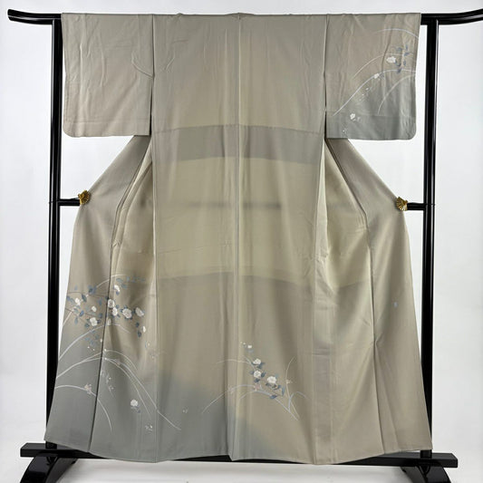 付下 身長157cm 袖長62cm S 雙層 落款有 枝花 漸層 灰茶 純蠶絲 優品級