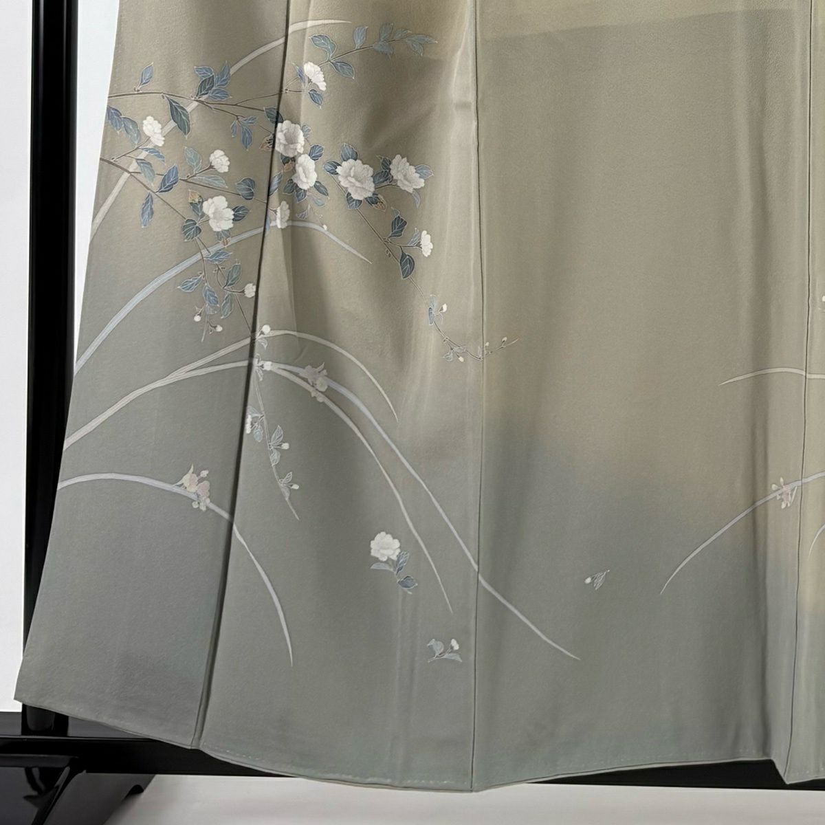 付下 身長157cm 袖長62cm S 雙層 落款有 枝花 漸層 灰茶 純蠶絲 優品級