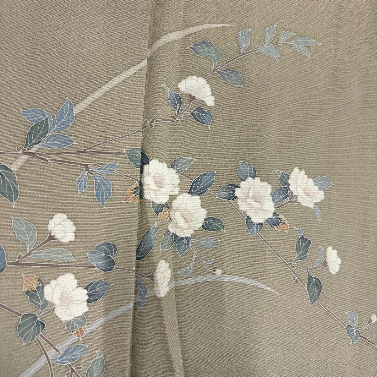 付下 身長157cm 袖長62cm S 雙層 落款有 枝花 漸層 灰茶 純蠶絲 優品級