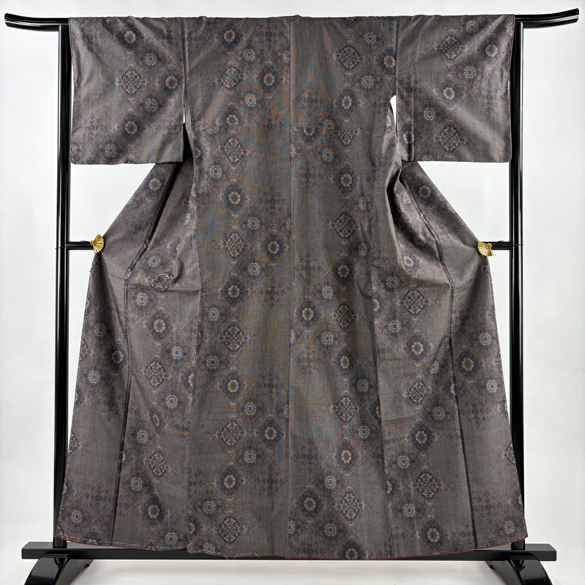 【美品】 紬織織 身長158cm 袖長64.5cm M 雙層 華紋 茶紫 純蠶絲 秀品級