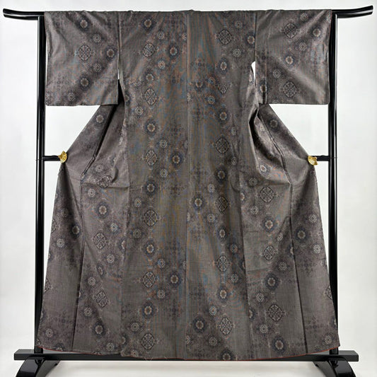 【美品】 紬織織 身長158cm 袖長64.5cm M 雙層 華紋 茶紫 純蠶絲 秀品級