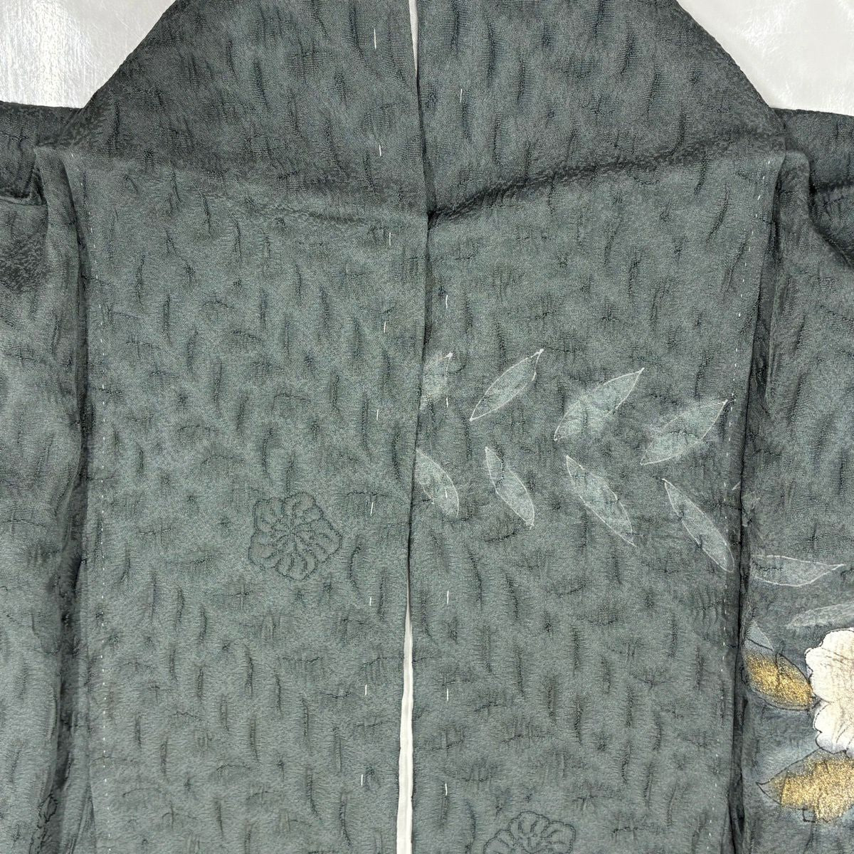 付下 身長153cm 袖長64cm M 雙層 辻花染圖案 地紋 金銀彩 漸層 灰綠 純蠶絲 優品級