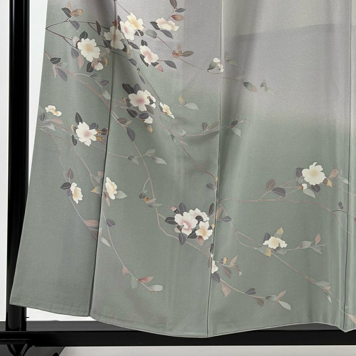 訪問服 身長154.5cm 袖長62.5cm S 雙層 落款有 枝花 染分 ぼかし 灰紫 純蠶絲 優品級