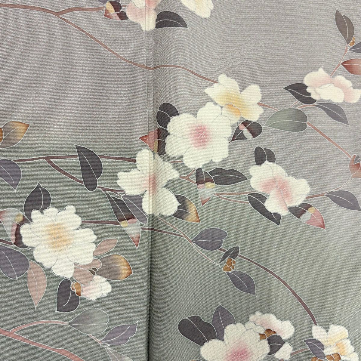 訪問服 身長154.5cm 袖長62.5cm S 雙層 落款有 枝花 染分 ぼかし 灰紫 純蠶絲 優品級