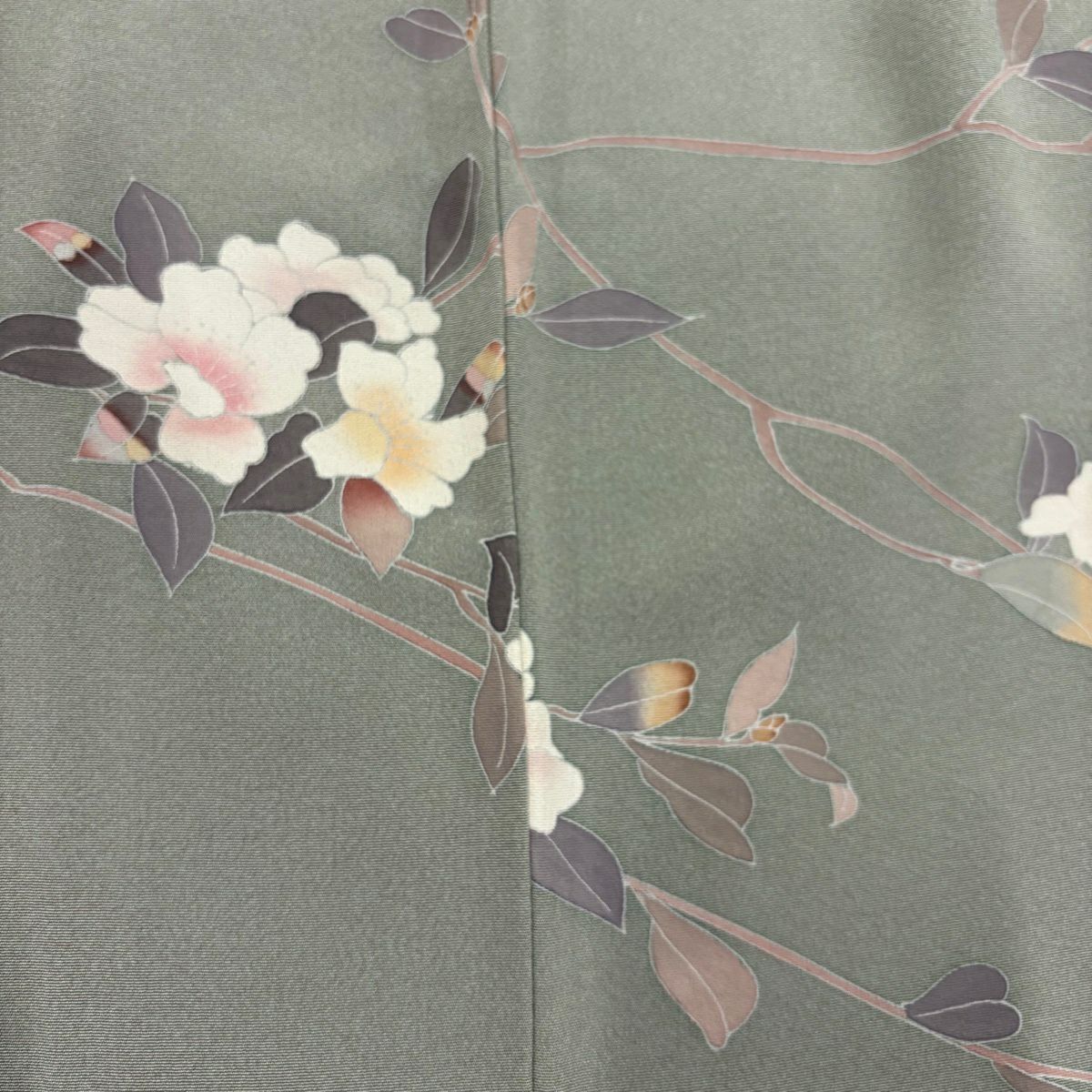 訪問服 身長154.5cm 袖長62.5cm S 雙層 落款有 枝花 染分 ぼかし 灰紫 純蠶絲 優品級