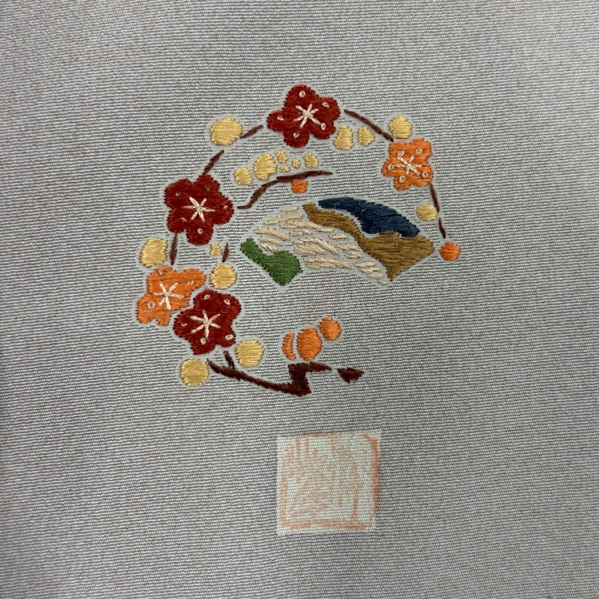 訪問服 身長154.5cm 袖長62.5cm S 雙層 落款有 枝花 染分 ぼかし 灰紫 純蠶絲 優品級