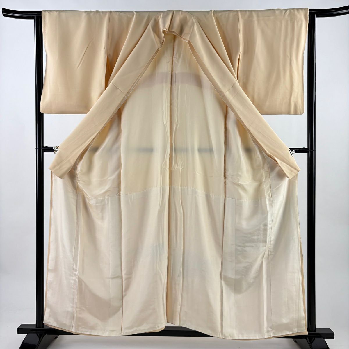 色留袖禮服 身長156cm 袖長63cm S 雙層 大和 屏風 草花紋 金絲 淺黃 純蠶絲 優品級