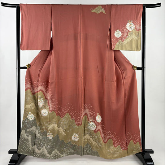 訪問服 身長160.5cm 袖長64.5cm M 雙層 山並 橘 絞染 金銀彩 小豆 純蠶絲 秀品級